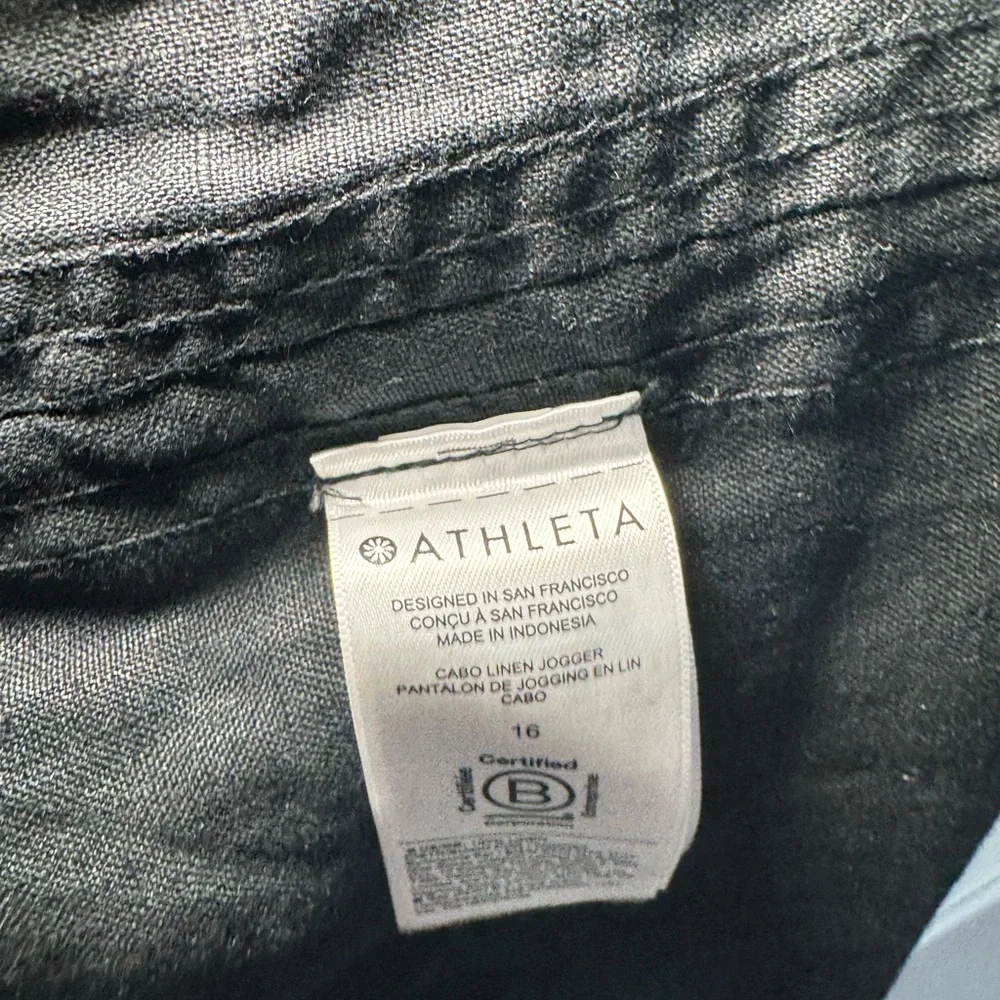 Athleta 100% Linen Cabo Linen Jogger Pants Women's Black Athleisure 16 EUC - Picture 5 of 6